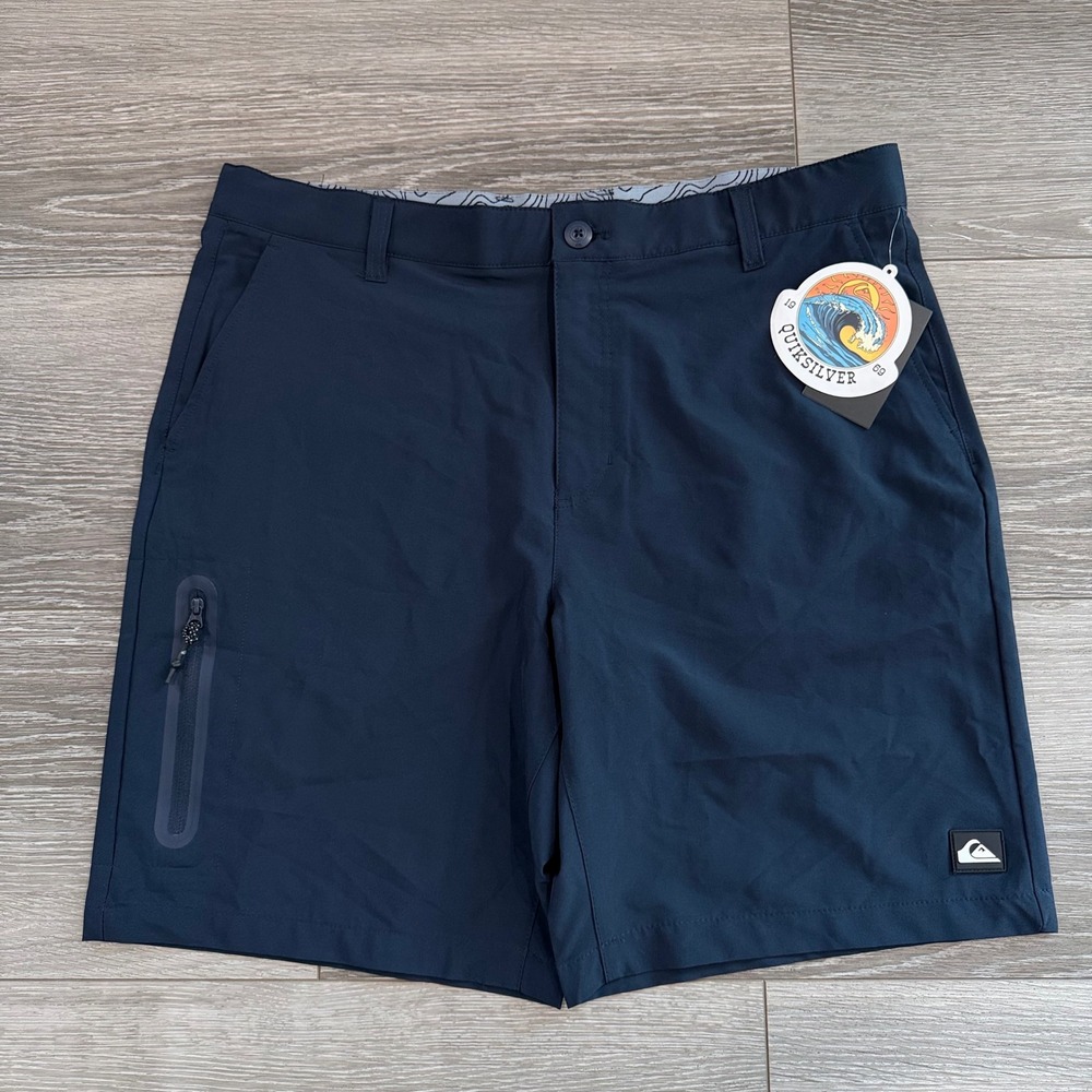 Quiksilver Hybrid Amphibian Shorts Men's 36 Total Eclipse Navy Stretch Zip NEW